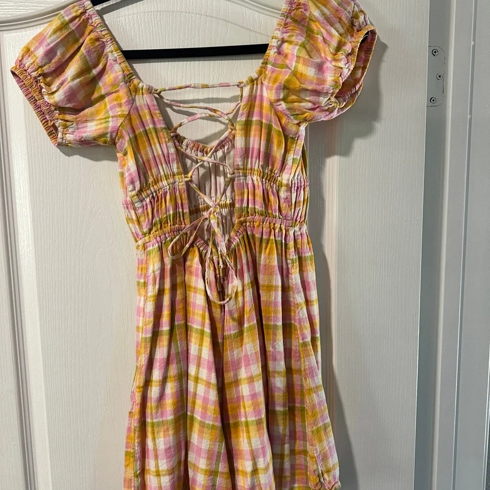 l*space Pink Yellow Green Plaid Smocked Mini - Picture 2 of 3